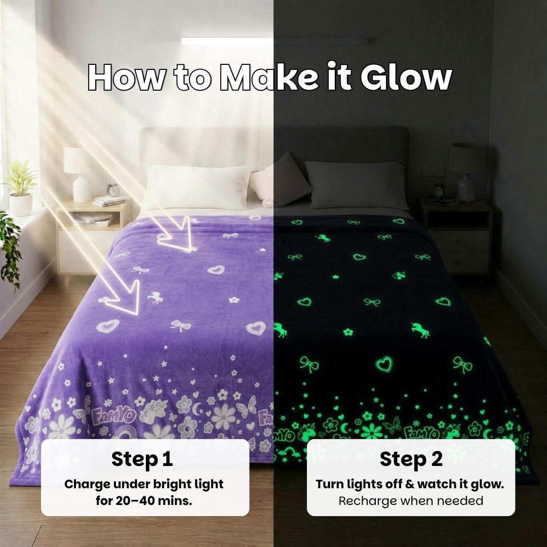 Lavender Unicorn Glow in the Dark Blanket/Quilt/AC Comforter | Soft Premium Flannel | Queen Size | All-Season Glow Blanket for Adults