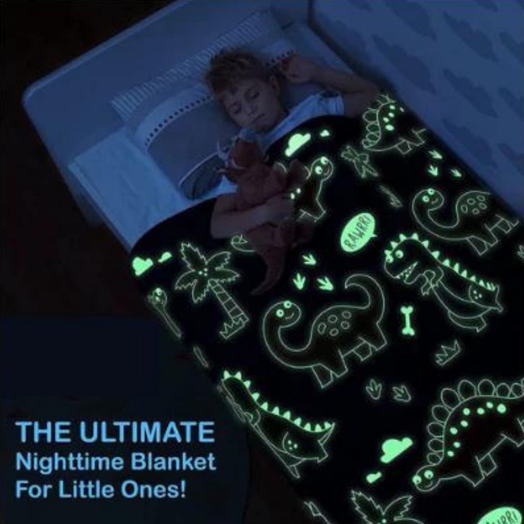 Dinosaur Glow in The Dark Blanket for Kids | 200 x 152cm, 0-15 Years, Queen Size Flannel Blanket | Birthday Gift for Kids Bed, Sofa, or Couch