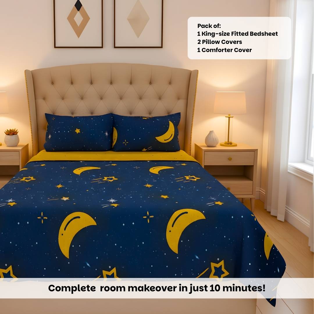 Moon & Star 250TC King Bed Sheet Set (Set of 4 or Set of 5)