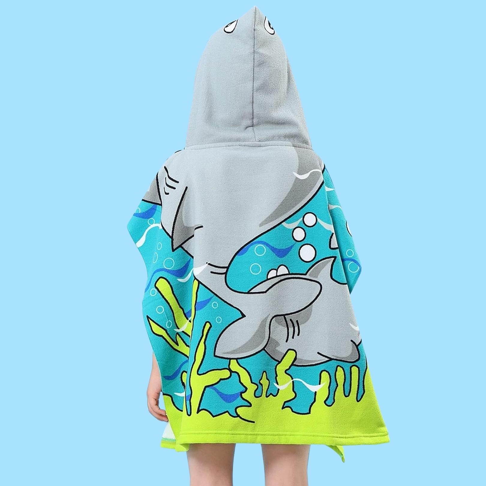 Cute Shark Poncho Towel for Kids | Hooded Beach Bath Towels for Boys & Girls | 60 x 60cm Toddler Pool Towel with Hood