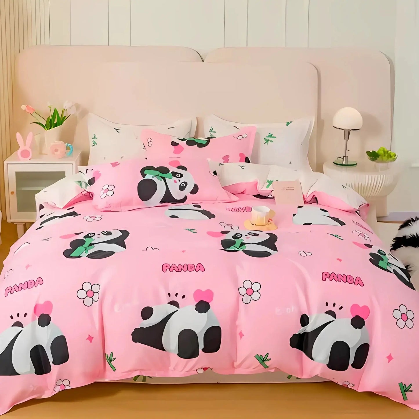 Famyo's Premium Quality Sleepy Pink Panda Printed Bedding set for Kids