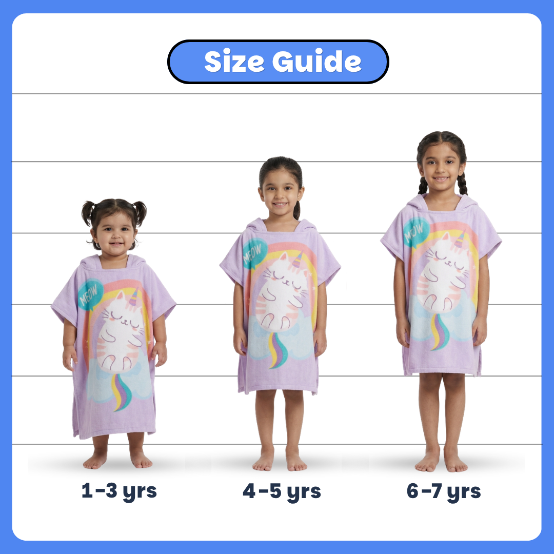 Purple Cat Unicorn Hooded Poncho Towel for Kids | Quick-Dry, Highly Absorbent Microfiber Bath Towel