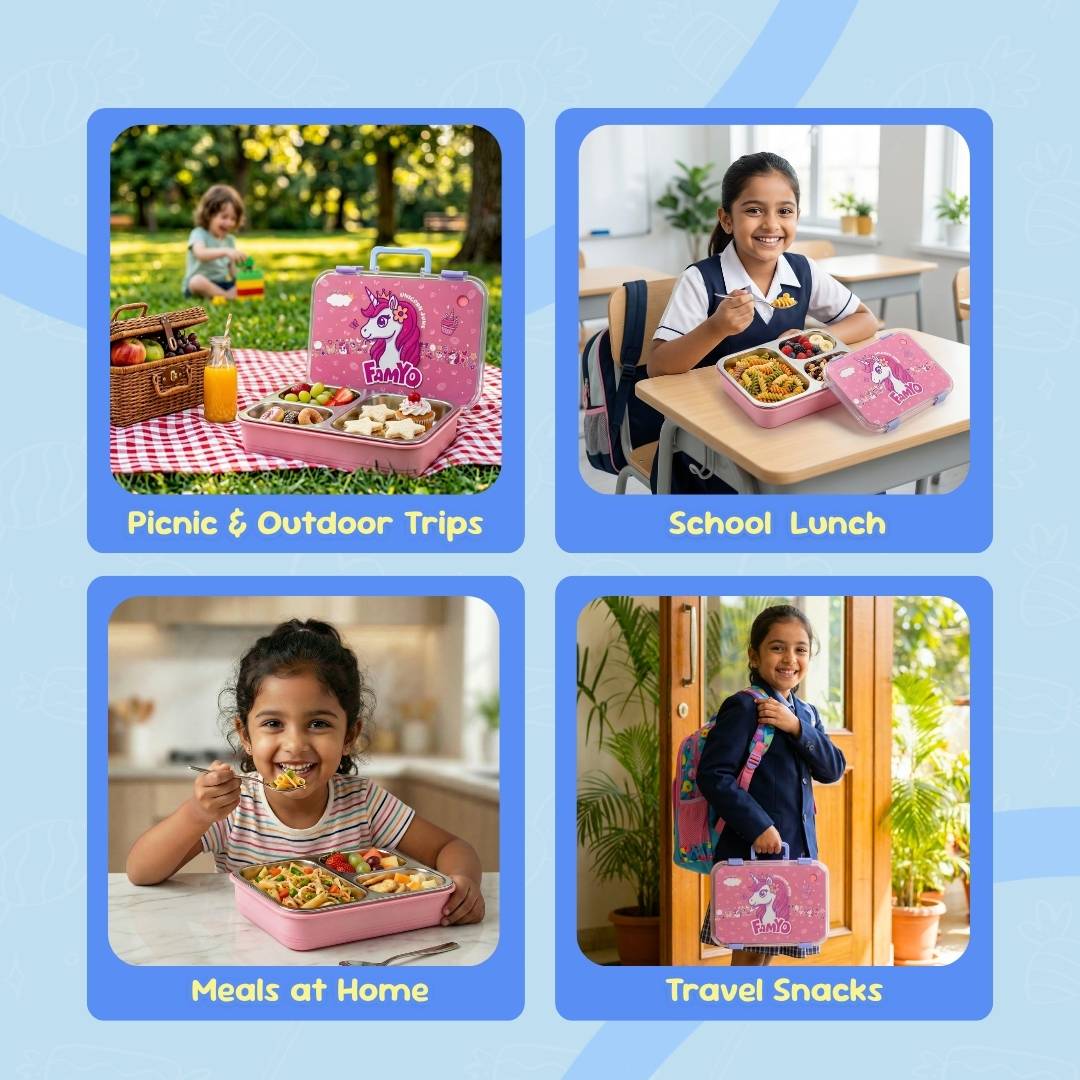 Famyo Bento Lunch box for kids - tffin box for school kids - best for both indoor and outdoor activities for kids