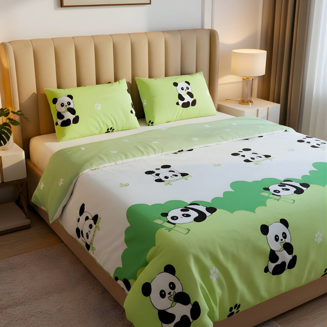 Green Panda 250TC King Bed Sheet Set (Set of 4 or Set of 5)