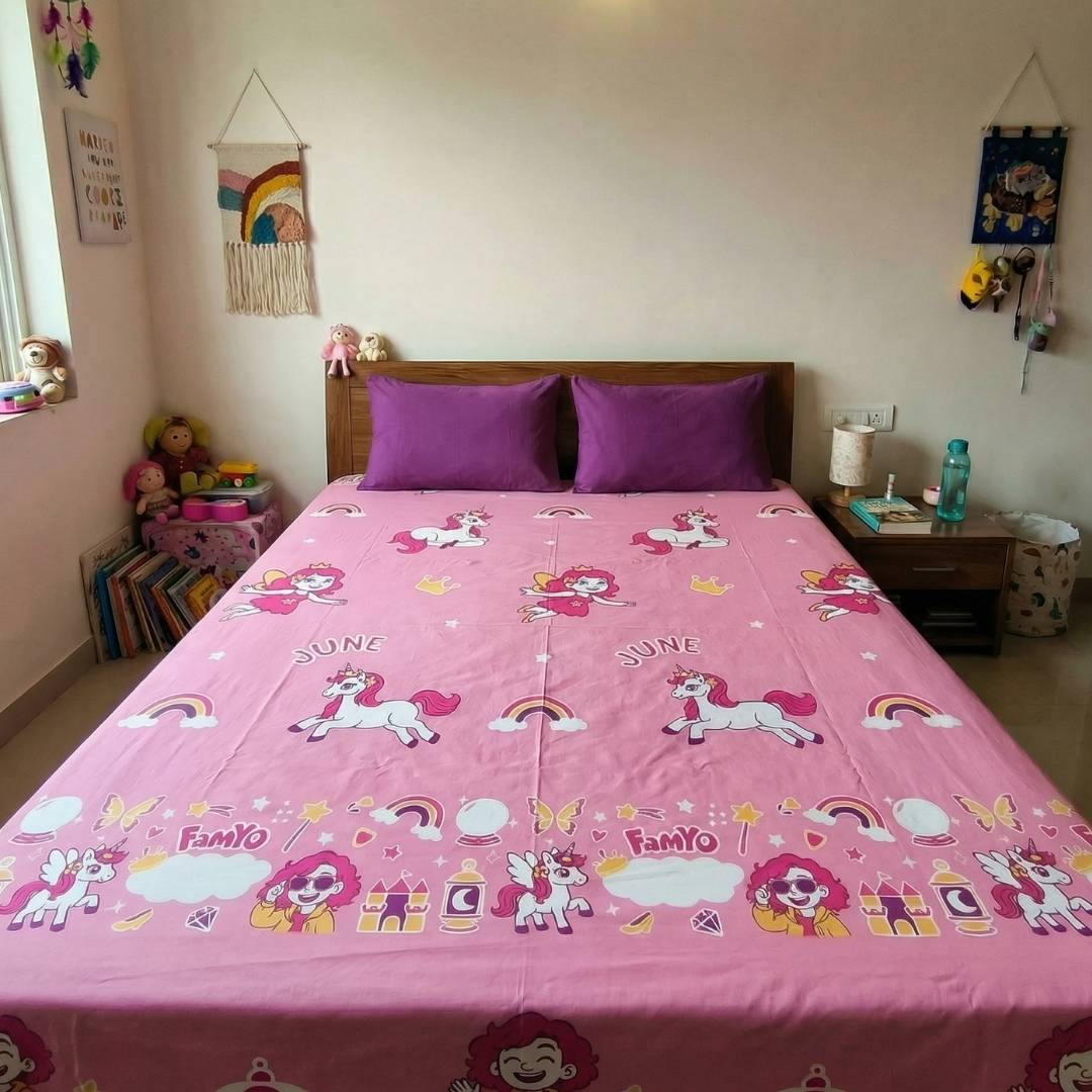 Famyo Glow Bedsheet - june the unicorn design for kids 