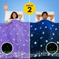 Lavender Unicorn and Dark Blue Astronaut glow-in-the-dark blanket combo for adults featuring two soft premium flannel Queen Size blankets, lightweight breathable fabric, all-season comfort, and cozy bedroom or lounging use.