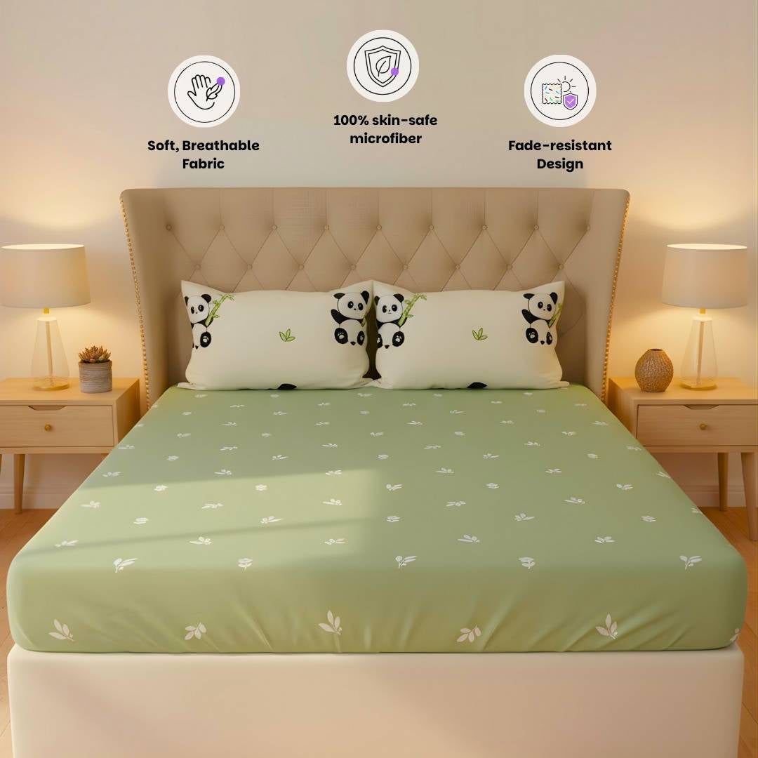 Green Panda 250TC King Bed Sheet Set (Set of 4 or Set of 5)