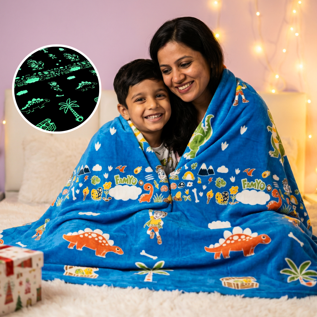 Rexy the Dino Glow Blanket from Famyo Glow Maxx Series – Soft Kids Blanket, Perfect Gift for Kids 0-15 years