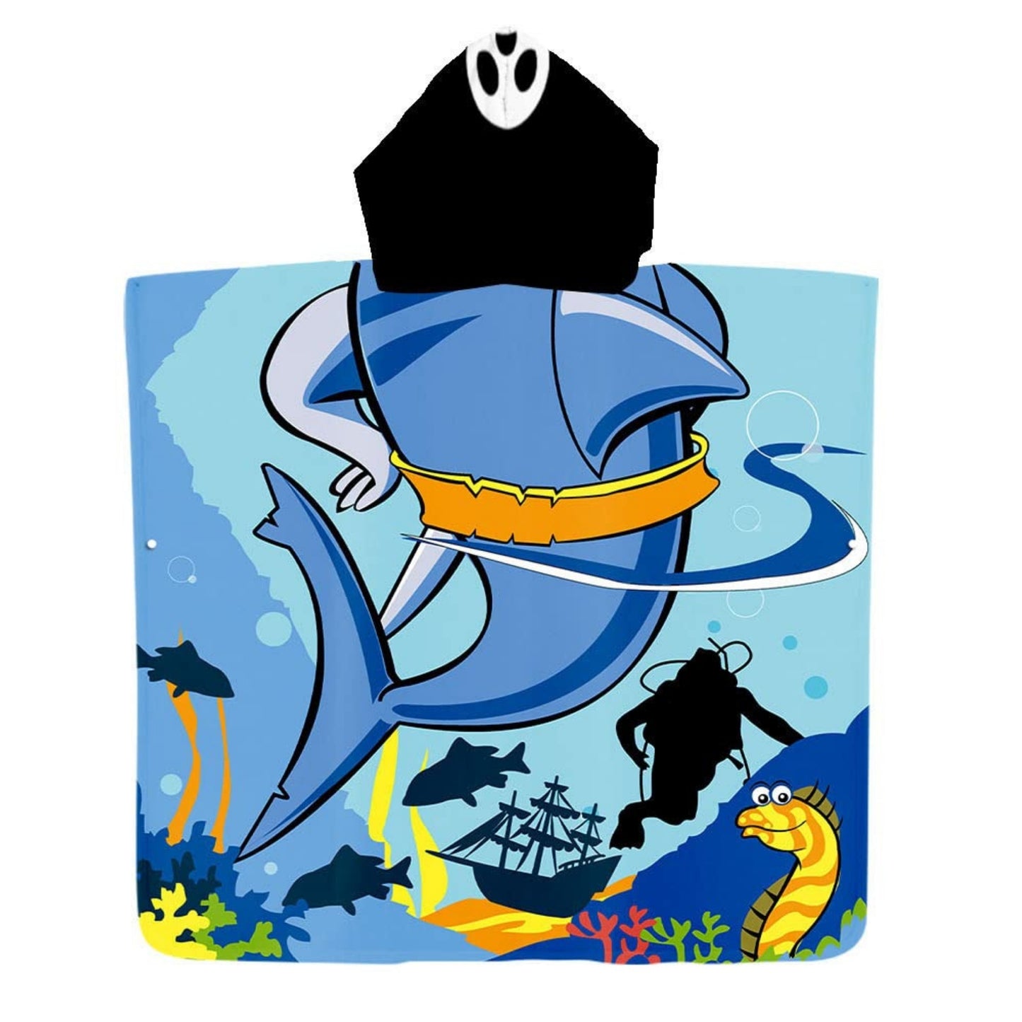 Pirate Baby Shark Poncho Bath Towel for Kids, 1-7 years | Quick-Drying Microfiber Kids Towel