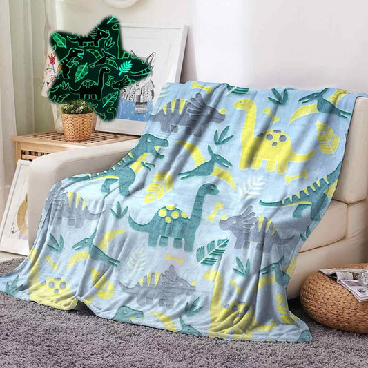 Green Dinosaur Glow in The Dark Blanket for Kids | 200 x 152cm, 0-15 Years, Queen Size Flannel Blanket | Birthday Gift for Kids Bed, Sofa, or Couch