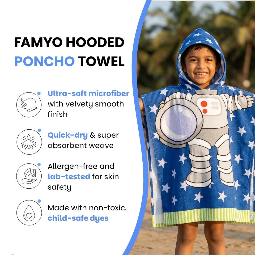 Leo the Astro Glow Blanket, Astronaut Poncho Towel & Blue Space Hard Shell Pencil Pouch Combo for Kids | Gift Set