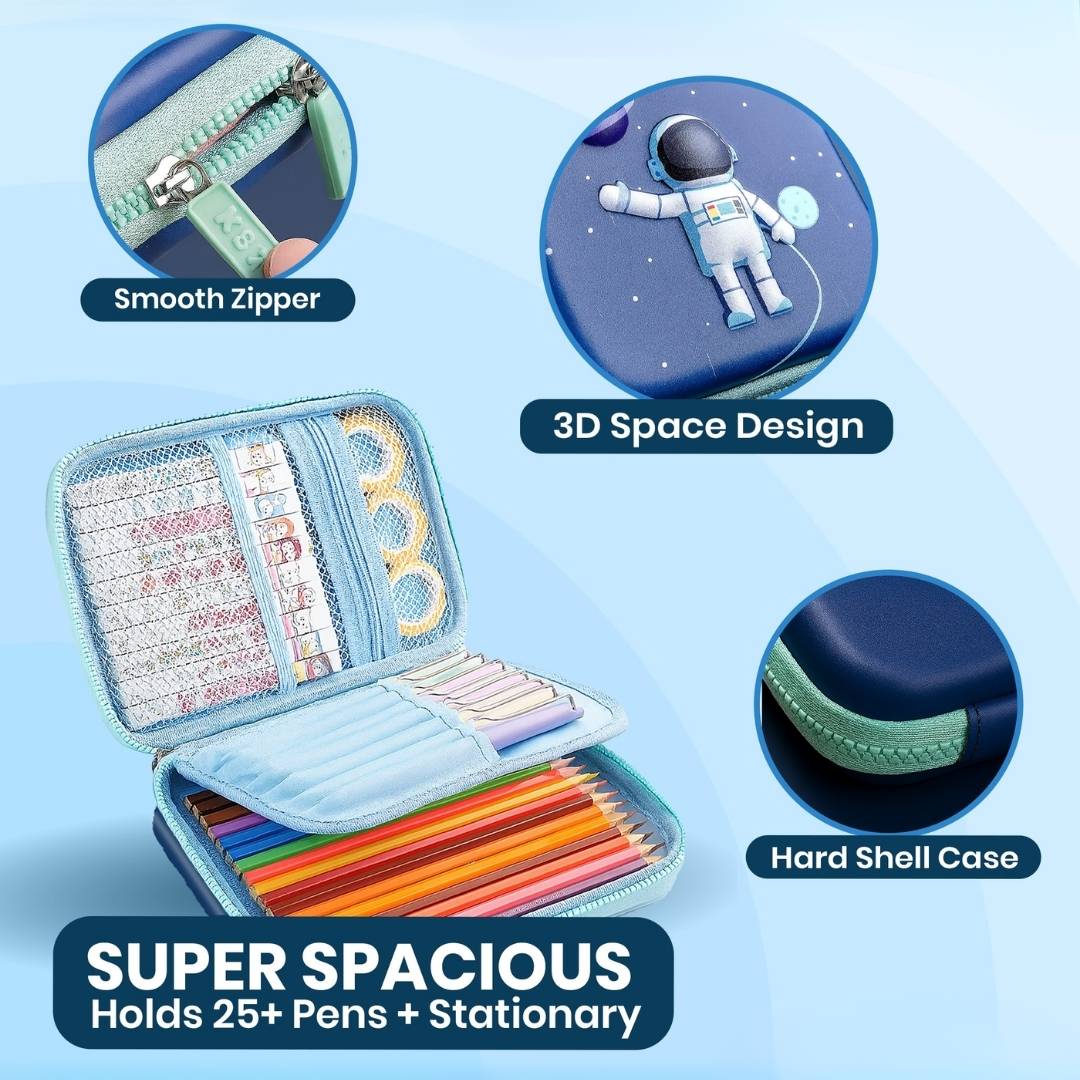 Leo the Astro Glow Blanket, Astronaut Poncho Towel & Blue Space Hard Shell Pencil Pouch Combo for Kids | Gift Set