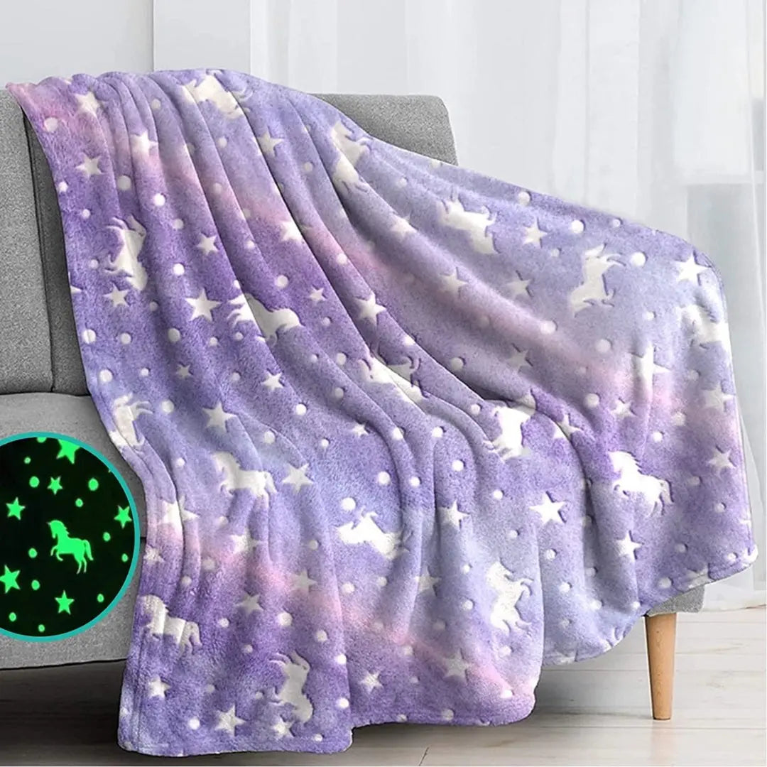 Purple Unicorn Glow in the Dark Blanket | Queen-Size,  80in x 60in