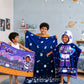 Leo the Astronaut kids combo featuring a Dark Blue Astronaut Hooded Poncho Towel, Leo the Astronaut Glow Blanket, and 70 × 140 cm quick-dry terry bath towel, designed for bath time, swimming, beach trips, bedtime, and everyday use.