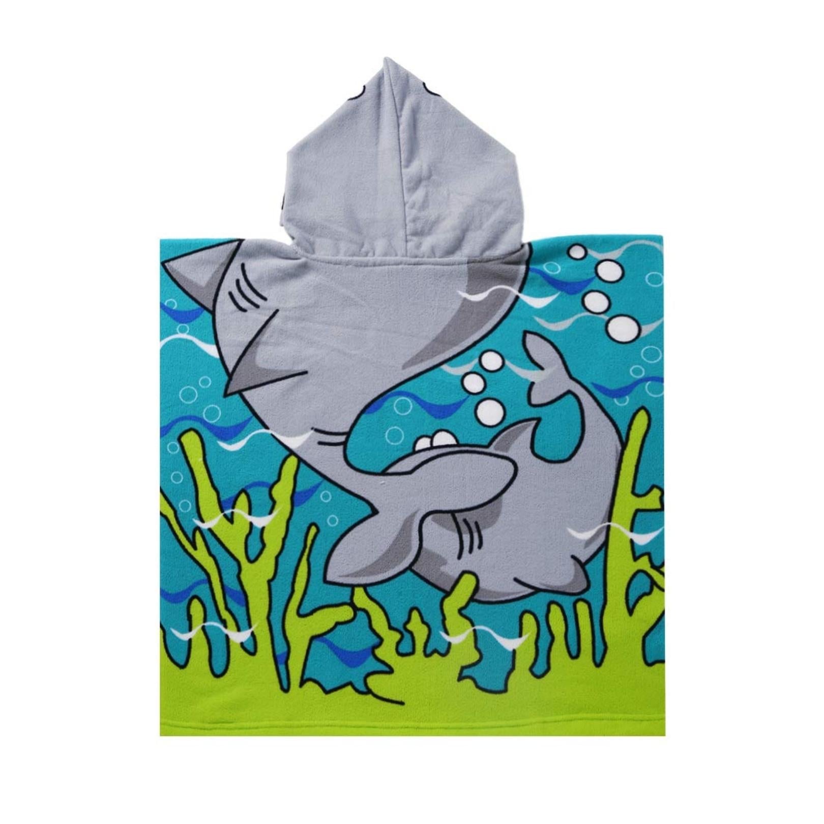 Cute Shark Poncho Towel for Kids | Hooded Beach Bath Towels for Boys & Girls | 60 x 60cm Toddler Pool Towel with Hood