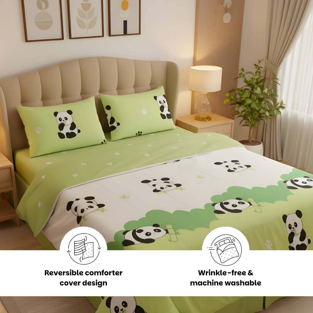 Green Panda 250TC King Bed Sheet Set (Set of 4 or Set of 5)