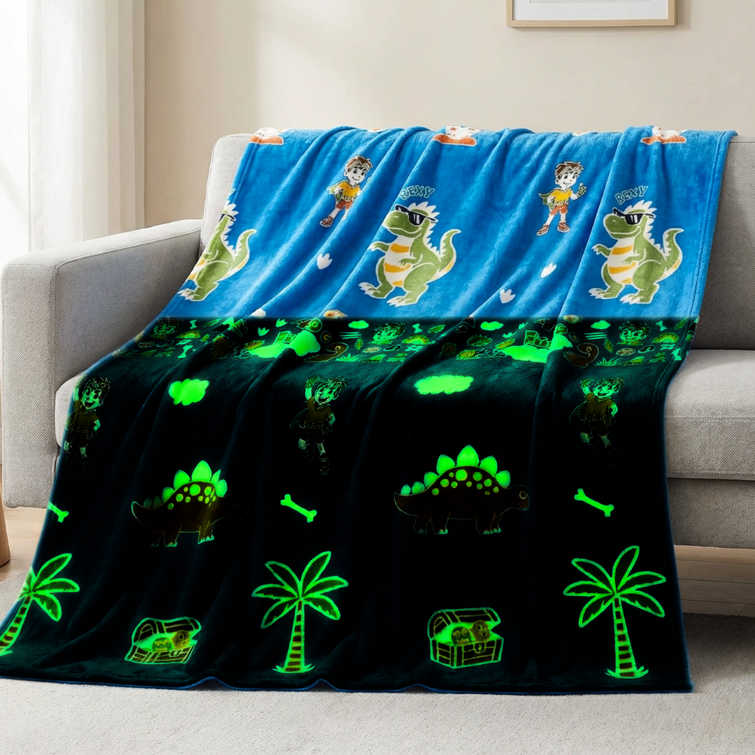 Rexy the Dino Glow Blanket from Famyo Glow Maxx Series – Soft Kids Blanket, Perfect Gift for Kids 0-15 years
