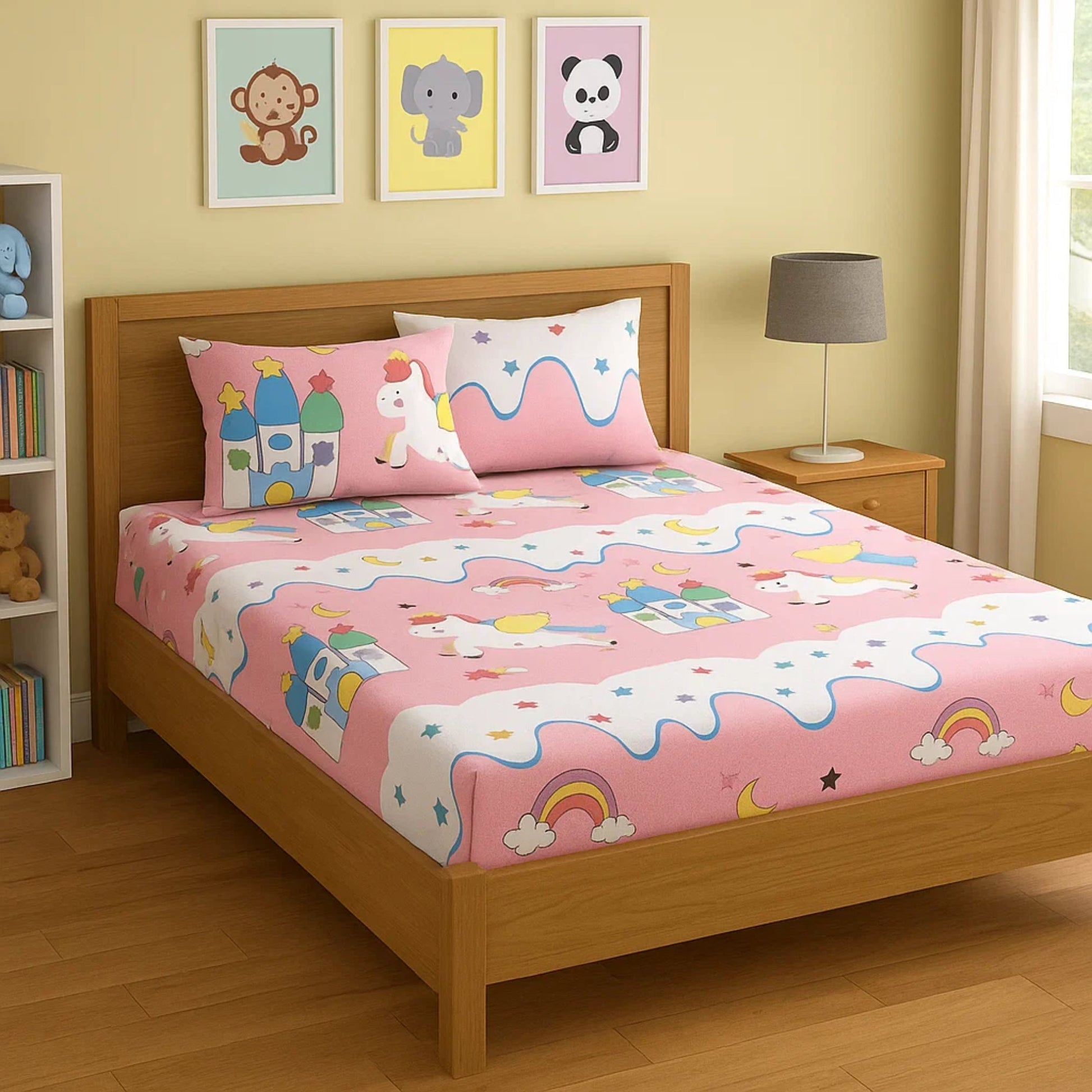 3pc King Size Bedsheet Set – Fitted Bedsheet & 2 Pillow Covers with Zip | Dreamy Unicorn World Kids Bedding Famyo Shop WH