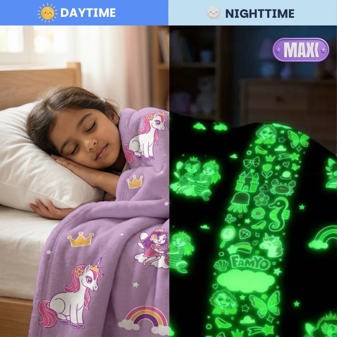Mira Mermaid Glow Blanket & Pink Mermaid Hooded Towel Combo for Kids | Bath & Bedtime Essentials | Gift Set for Kids