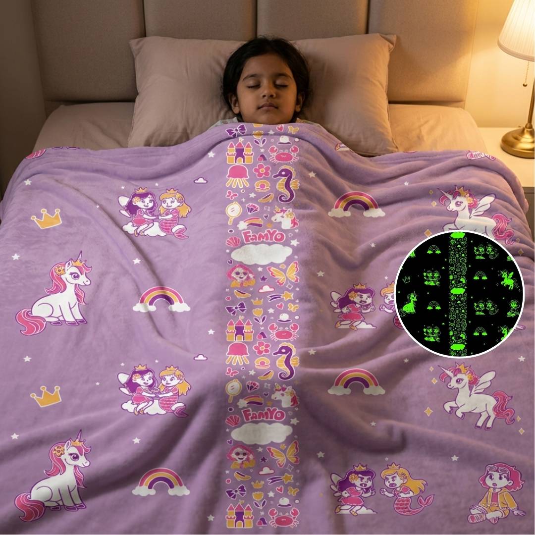 Mira Mermaid Glow Blanket & Pink Mermaid Hooded Towel Combo for Kids | Bath & Bedtime Essentials | Gift Set for Kids