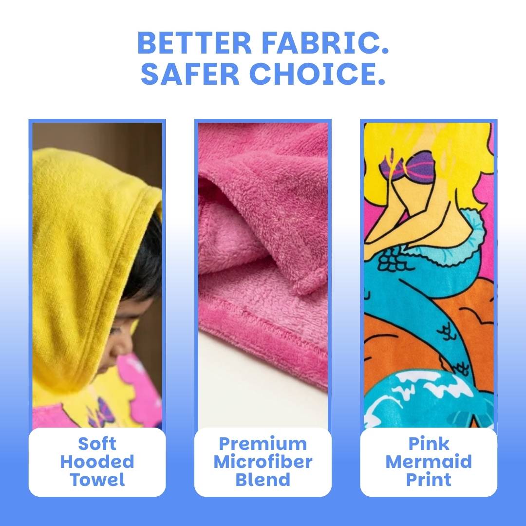 Mira Mermaid Glow Blanket & Pink Mermaid Hooded Towel Combo for Kids | Bath & Bedtime Essentials | Gift Set for Kids