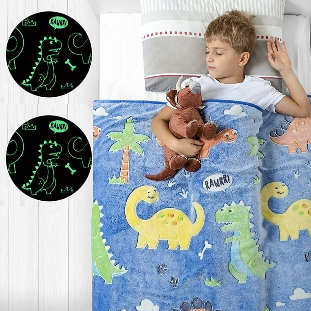 Dinosaur Glow in The Dark Blanket for Kids | 200 x 152cm, 0-15 Years, Queen Size Flannel Blanket | Birthday Gift for Kids Bed, Sofa, or Couch