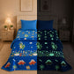 Rexy the Dino Glow in the Dark Quilt/Blanket/AC Comforter & Glow Bedsheet Set for Kids | 4 PC Queen Size Bedding Set | Glow Maxx Series