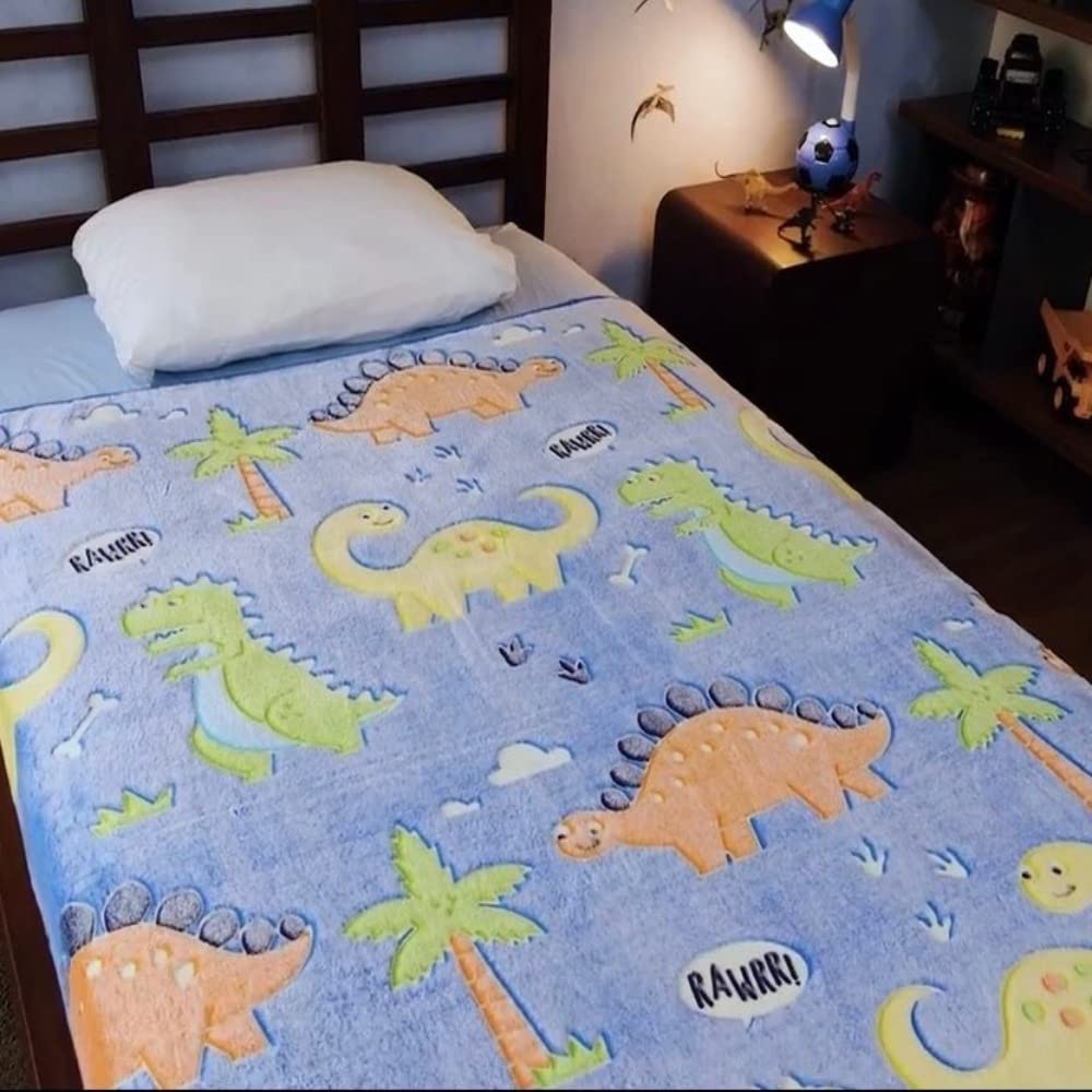 Dinosaur Glow in The Dark Blanket for Kids | 200 x 152cm, 0-15 Years, Queen Size Flannel Blanket | Birthday Gift for Kids Bed, Sofa, or Couch