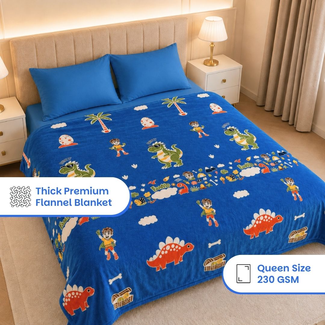 Rexy the Dino Glow in the Dark Quilt/Blanket/AC Comforter & Glow Bedsheet Set for Kids | 4 PC Queen Size Bedding Set | Glow Maxx Series