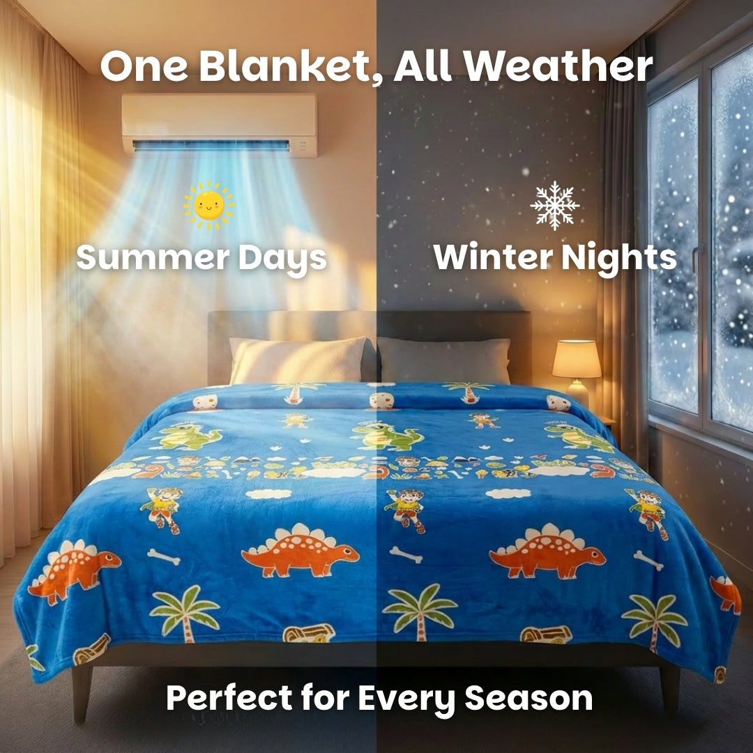 Famyo Rexy Dinosaur Glow in the dark blanket - all season blanket for kids