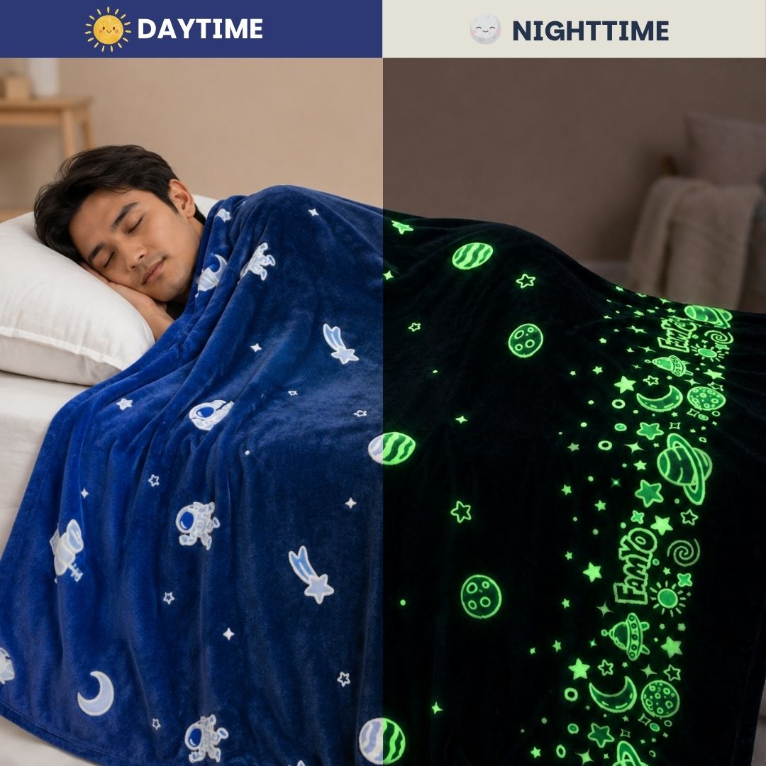 Leo the Astronaut Glow Quilt/Blanket/AC Comforter, Poncho Towel & Bath Towel Combo for Kids | Glow Blanket & Quick-Dry Towels | Gift Set for Kids