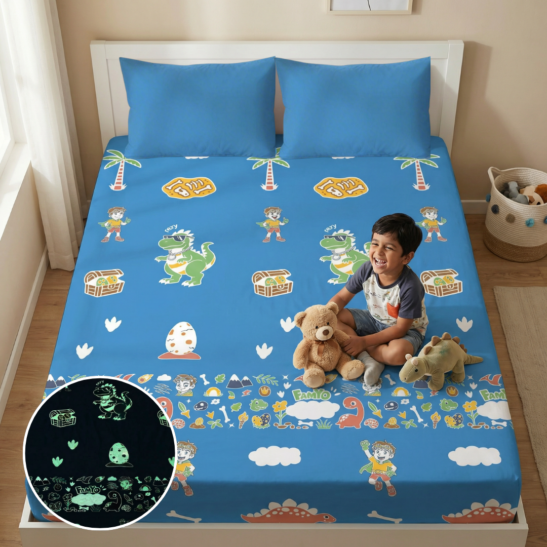 Famyo rexy the dino glow bedsheet set for kids 