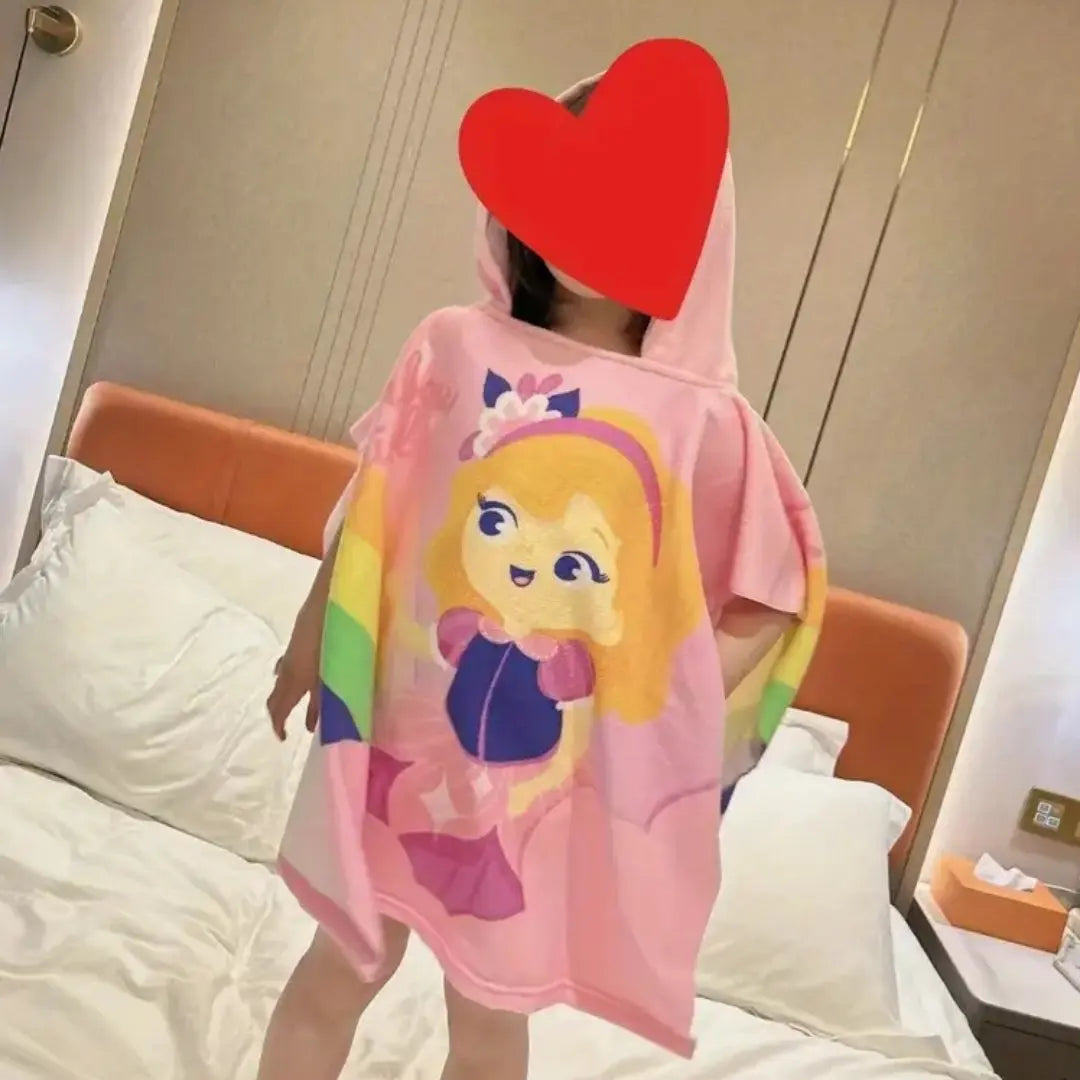 Princess Rainbow Girl Poncho Towel for Kids | Hooded Bath Towels for Girls | 60 x 60cm Toddler Pool Towel with Hood, 1-7 years