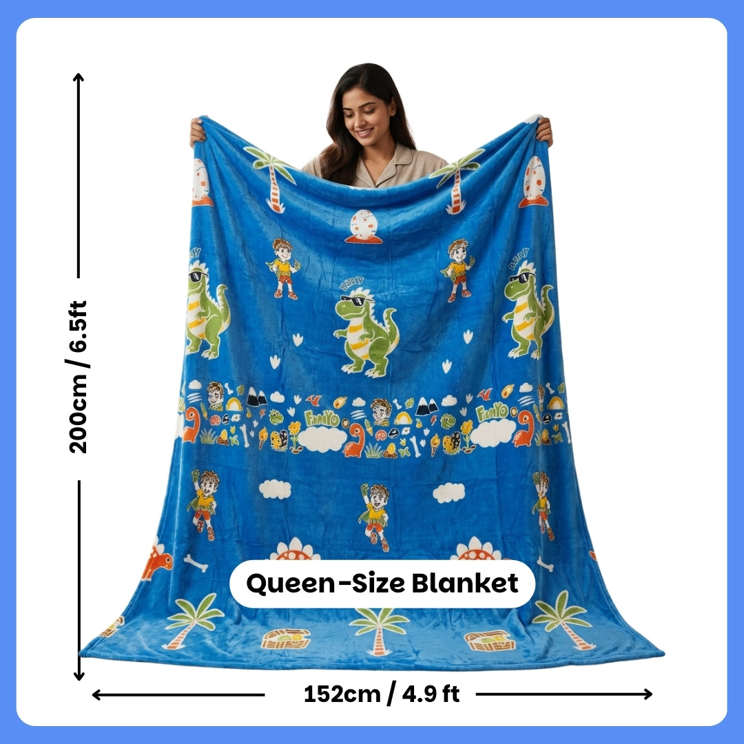 Famyo Rexy Dinosaur Glow in the dark blanket - all season blanket for kids - queen size