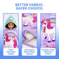 Purple June Unicorn hooded poncho towel for kids featuring ultra-soft quick-dry microfiber fabric, lightweight wearable design, attached hood, knee-length coverage, and ideal for bath, beach, pool, swimming, travel, and everyday use.