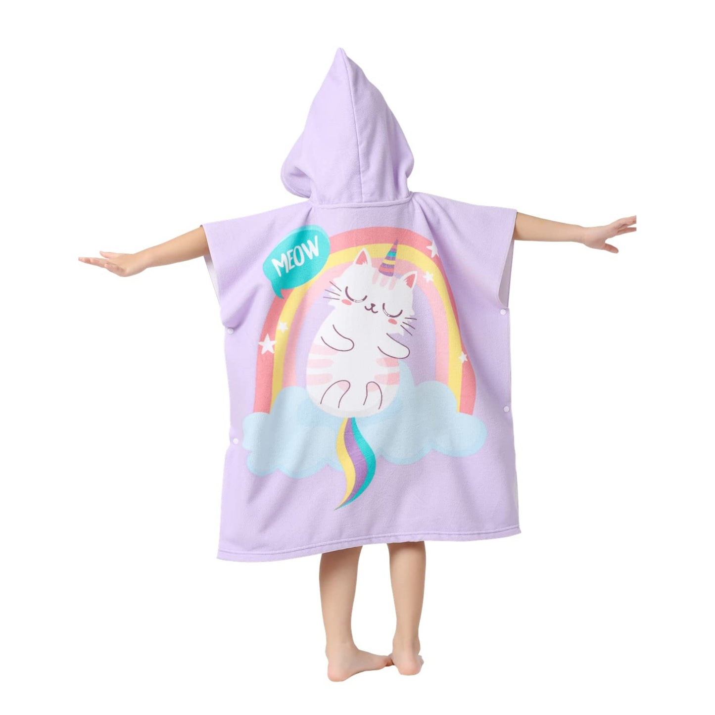 Purple Cat Unicorn Poncho Bath Towel for Kids, 1-7 years | Quick-Drying Microfiber Kids Towel