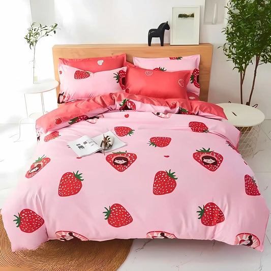 Famyo's Strawberry Printed 5 Piece Bedding Set and Comforter 