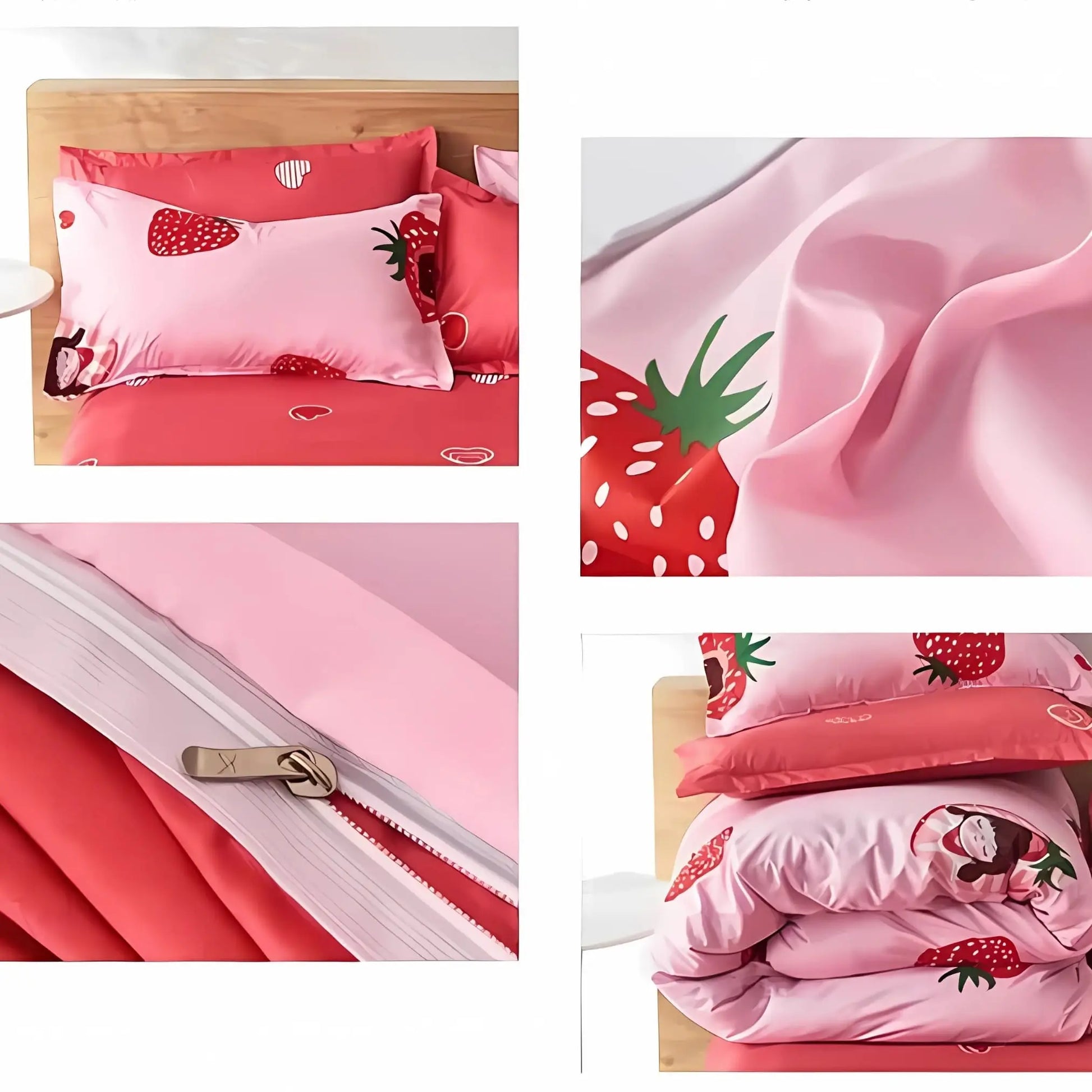 Strawberry Pink 250TC King Bedding Set (Set of 4 or Set of 5) Famyo