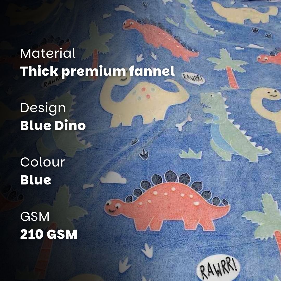 Blue Dino & Pink Unicorn Glow Blanket Set of 2 | Soft Flannel AC Blankets for All-Season | Perfect Gift for Kids