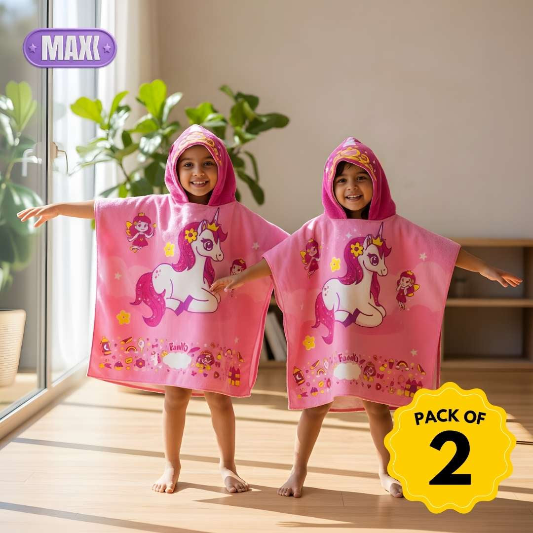 Set of 2 – June the Unicorn Kids Towel from Famyo Hood Maxx Series – Ultra-Soft Kids Hooded Towel for Ages 0–7 | Perfect Gift for Kids