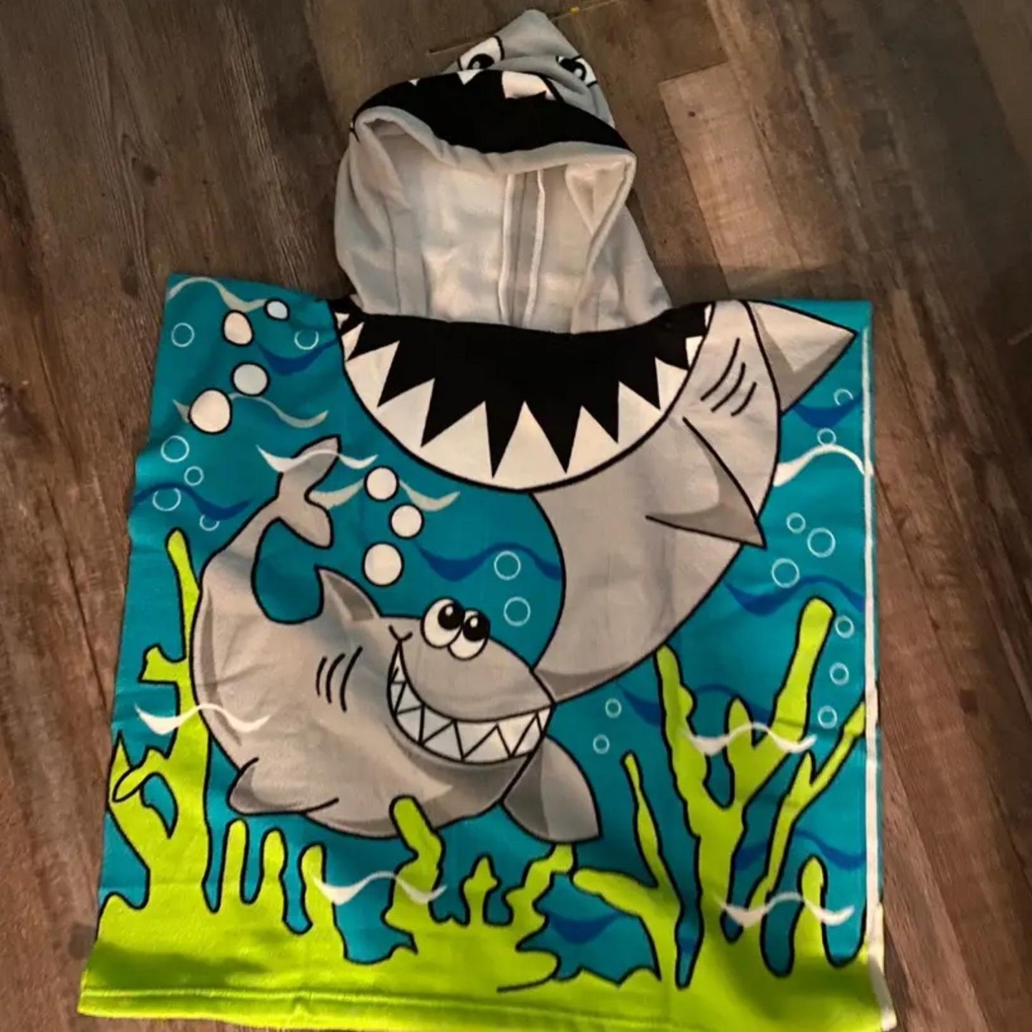 Cute Shark Poncho Towel for Kids | Hooded Beach Bath Towels for Boys & Girls | 60 x 60cm Toddler Pool Towel with Hood