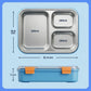 Rexy the Dino bento lunch box for kids featuring 3 stainless steel compartments, 680 ml leakproof design, BPA-free outer body, child-friendly locking clips, organised meal storage, and perfect for school lunches, travel, daycare, and everyday use.