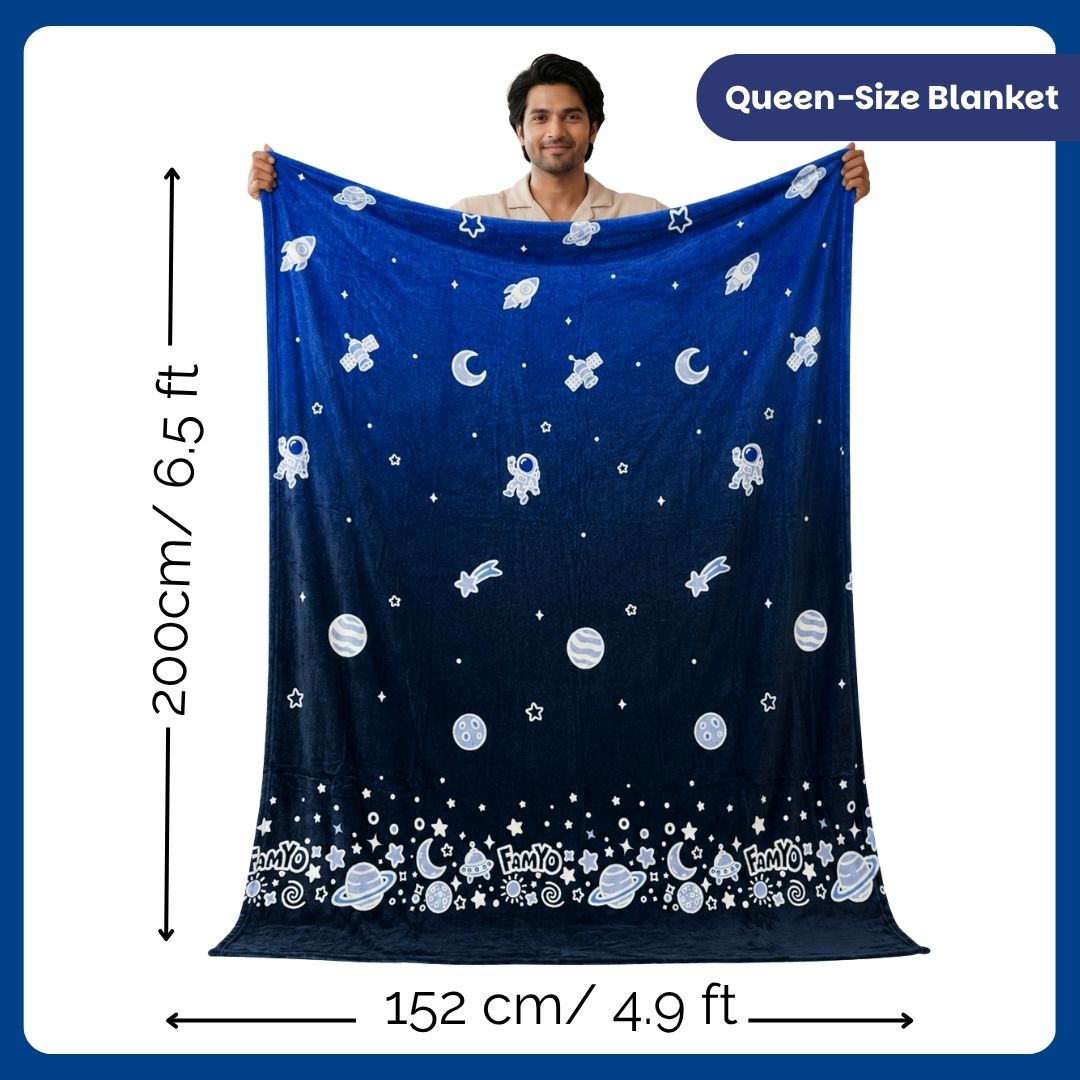 Leo the Astronaut Glow Quilt/Blanket/AC Comforter, Poncho Towel & Bath Towel Combo for Kids | Glow Blanket & Quick-Dry Towels | Gift Set for Kids