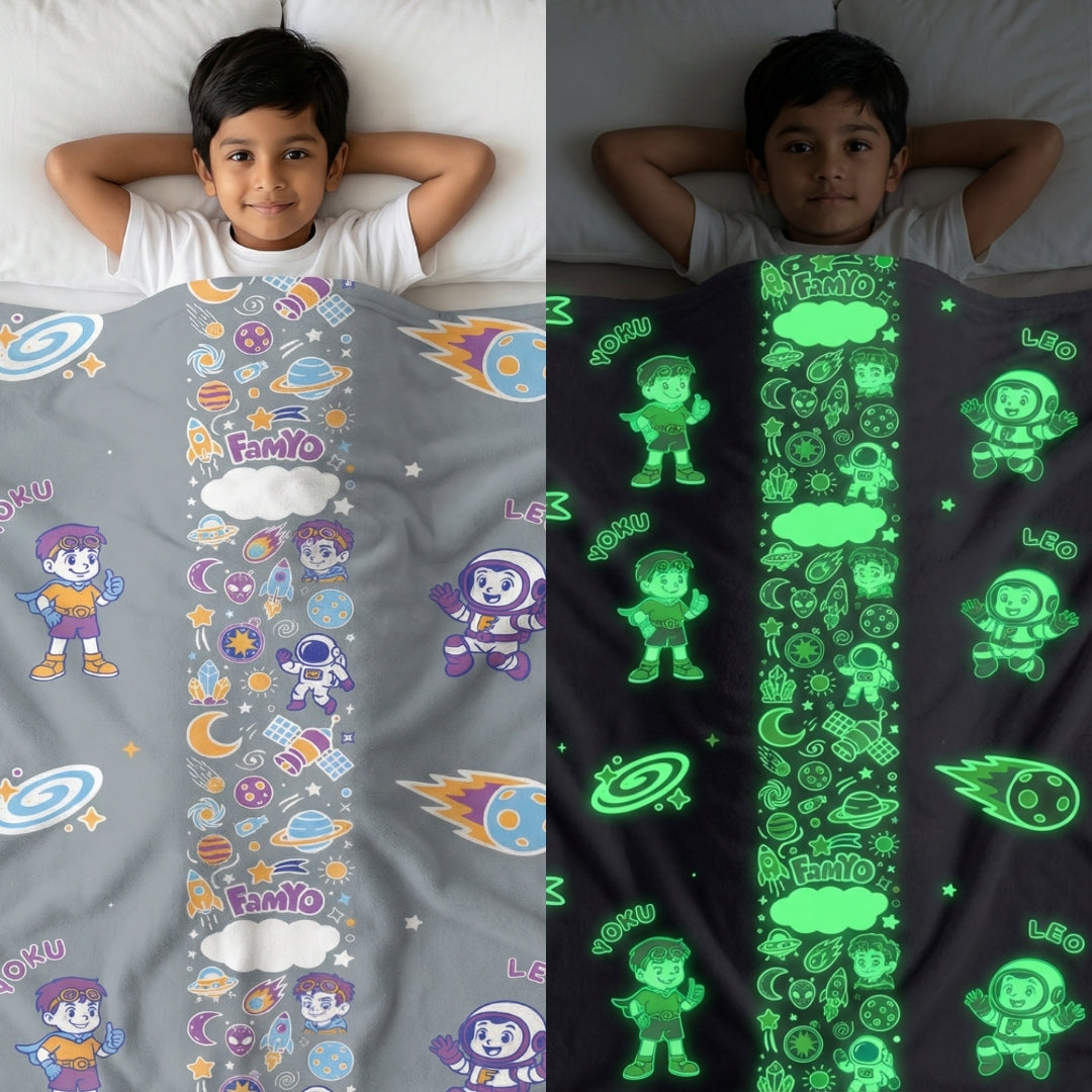 Famyo Leo Astronaut Glow in the dark blanket - all season blanket for kids
