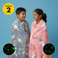 Rocket Spaceship & Pink Unicorn Glow Blanket Set of 2 | Soft Flannel AC Blankets for All-Season | Perfect Gift for Kids