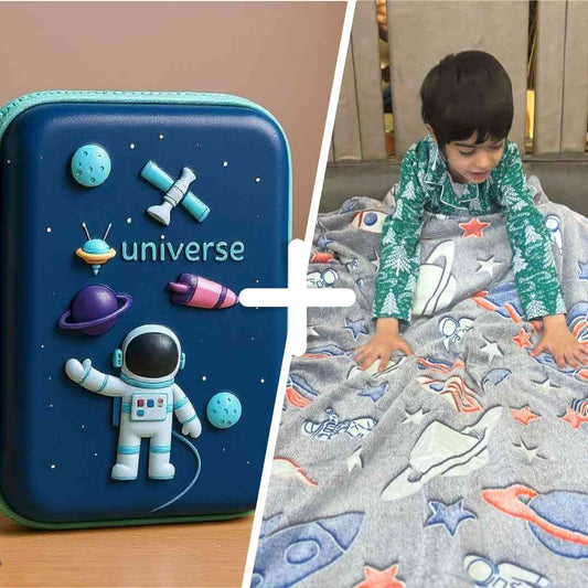 Famyo Gift Set – Rocket Glow Blanket + Blue Space Pencil Box
