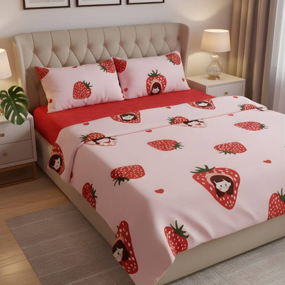 Strawberry Pink 250TC King Bed Sheet Set (Set of 4 or Set of 5)