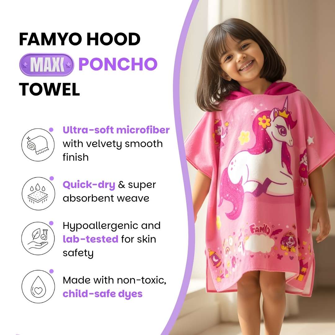 June the Unicorn Kids Towel from Famyo Hood Maxx Series – Ultra-Soft Kids Hooded Towel for Ages 0–7 | Perfect Gift for Kids