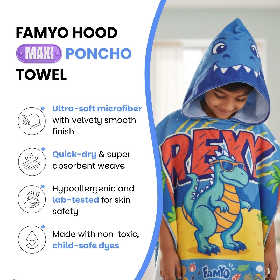 Rexy the Dino Kids Towel from Famyo Hood Maxx Series – Ultra-Soft Kids Hooded Towel for Ages 0–7 | Perfect Gift for Kids