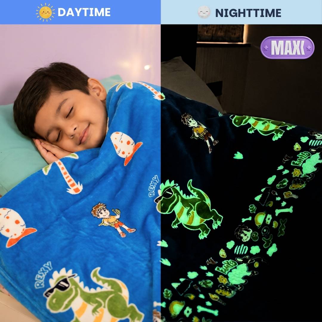 Rexy the Dino Glow Blanket from Famyo Glow Maxx Series – Soft Kids Blanket, Perfect Gift for Kids 0-15 years